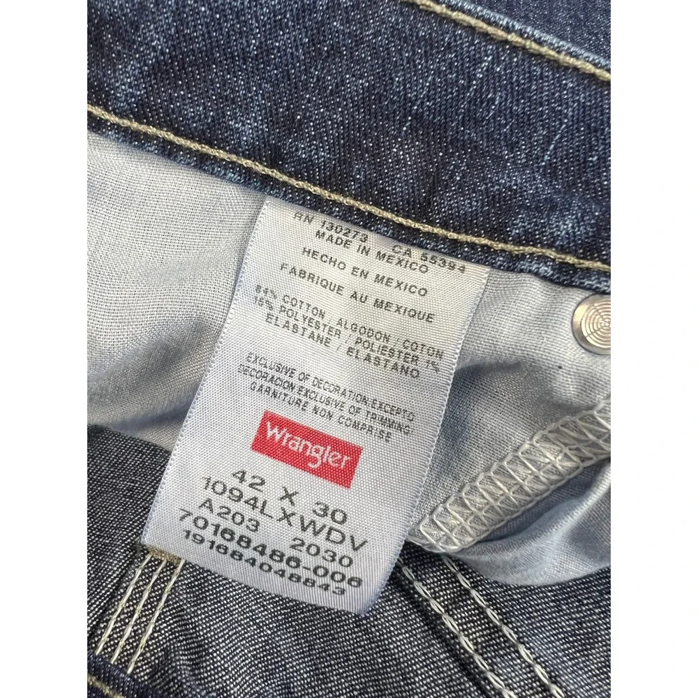 Wrangler Carpenter Jeans Mens 42x30 Blue Dark Wash Relaxed Fit Utility Workwear
